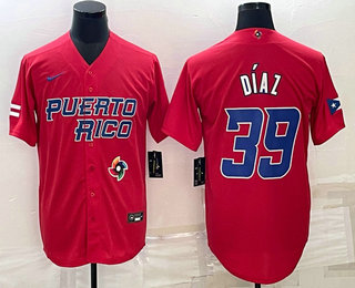 Men%27s Puerto Rico Baseball #39 Edwin Diaz 2023 Red World Baseball Classic Stitched Jerseys